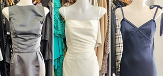 silky ball dresses fitted onto mannequins