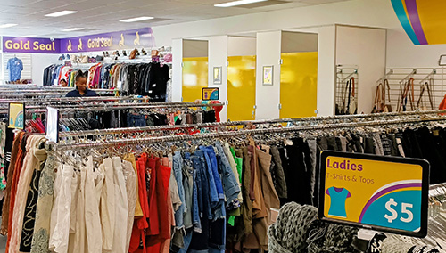 Yellow change room doors and a clean layout in the Ellenbrook store