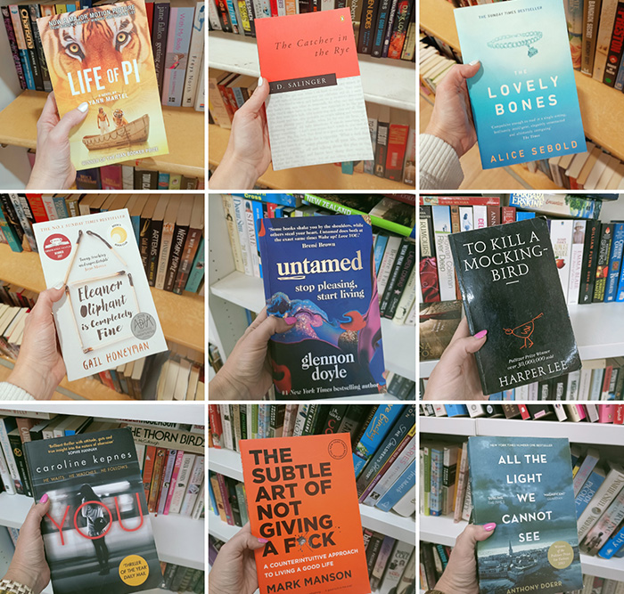 Collage of hands holding different books