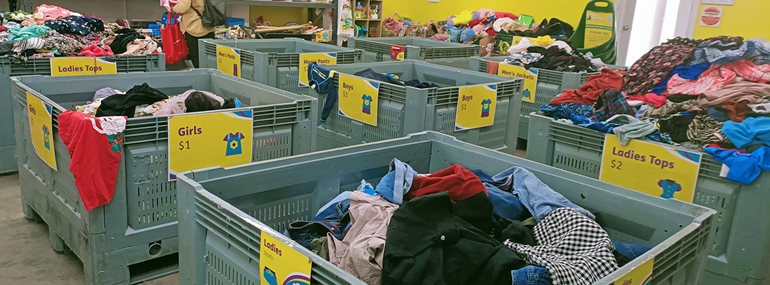 Crates filled with clothes at the Gosnells store