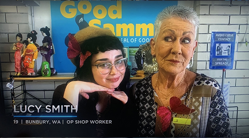 Lucy and Rhonda in the Good Sammy Bunbury op shop smiling together