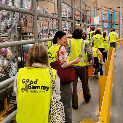 Students touring the Good Sammy warehouse