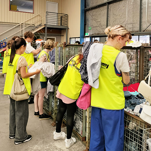 Students rummaging through the Factory Outlet