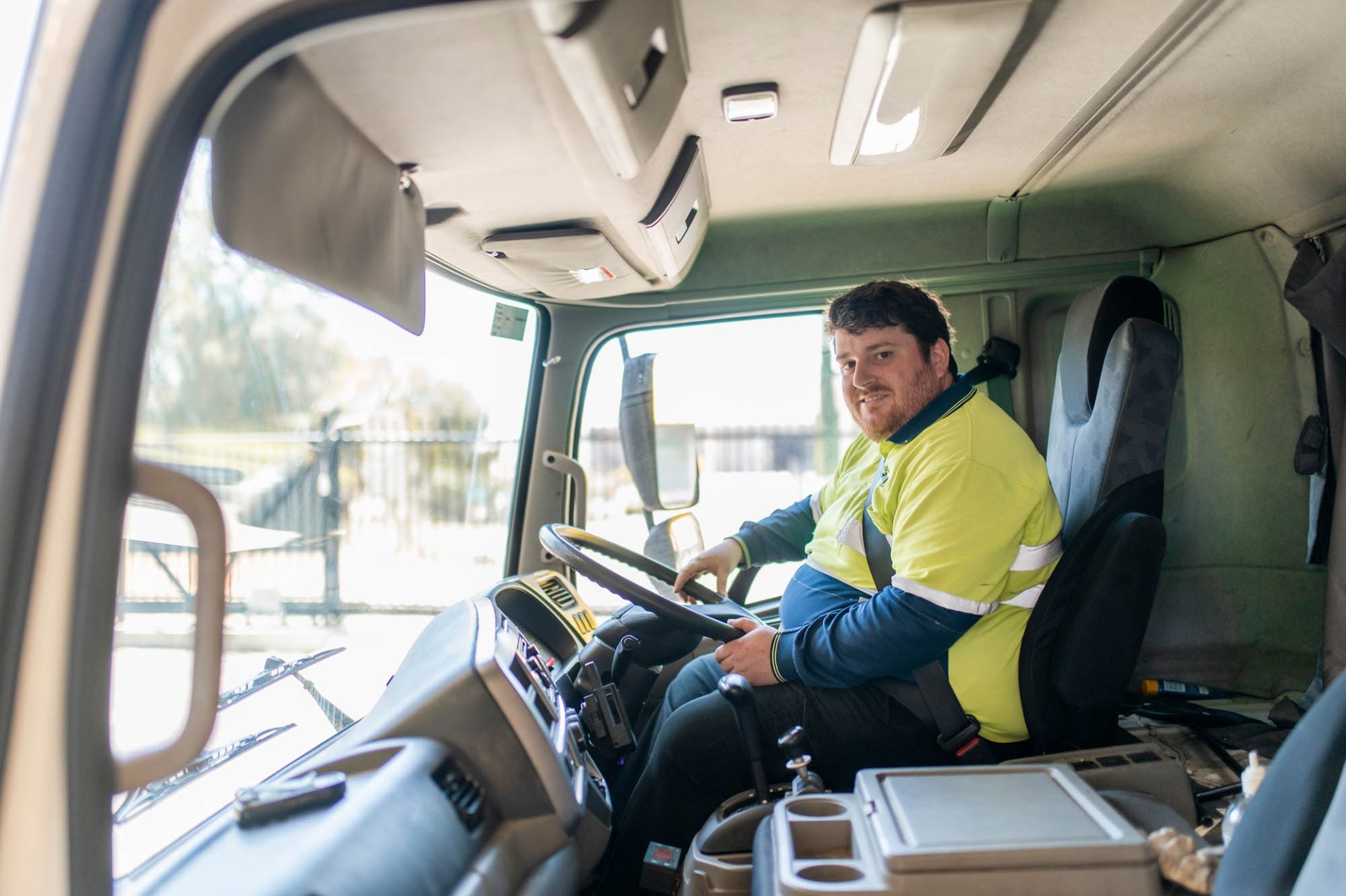 Good Sammy employee, Sam, driving truck.