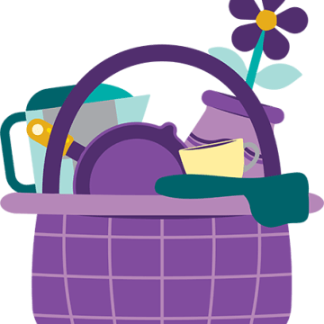 Cartoon of homewares in a basket